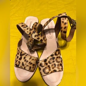 Gianni Bini Marilane Leopard Calfhair Sandals Women's Size 7.5 M EUC.